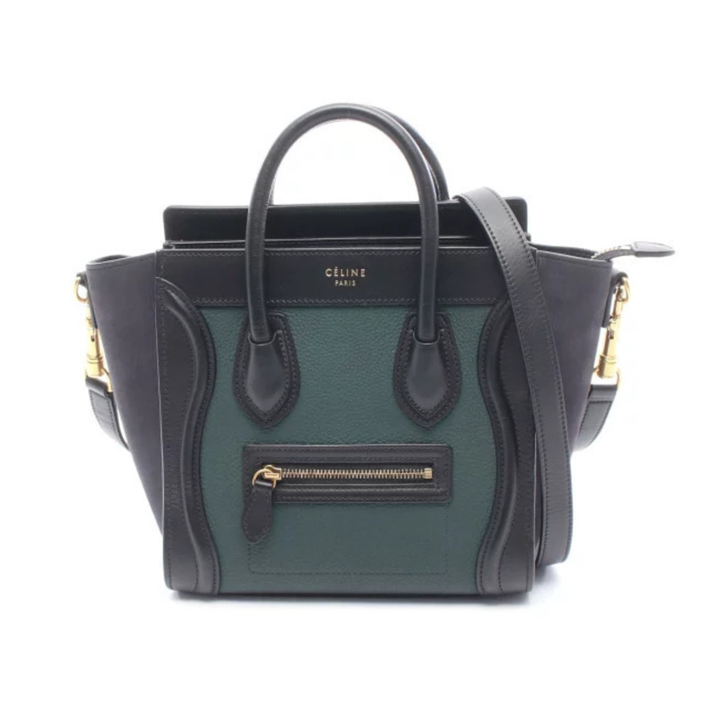 Celine Luggage Tote Shopper Handbag Leather Black Green